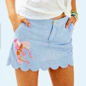 Lilly Pulitzer Blue Striped Mini Skirt with Pink Embellishment